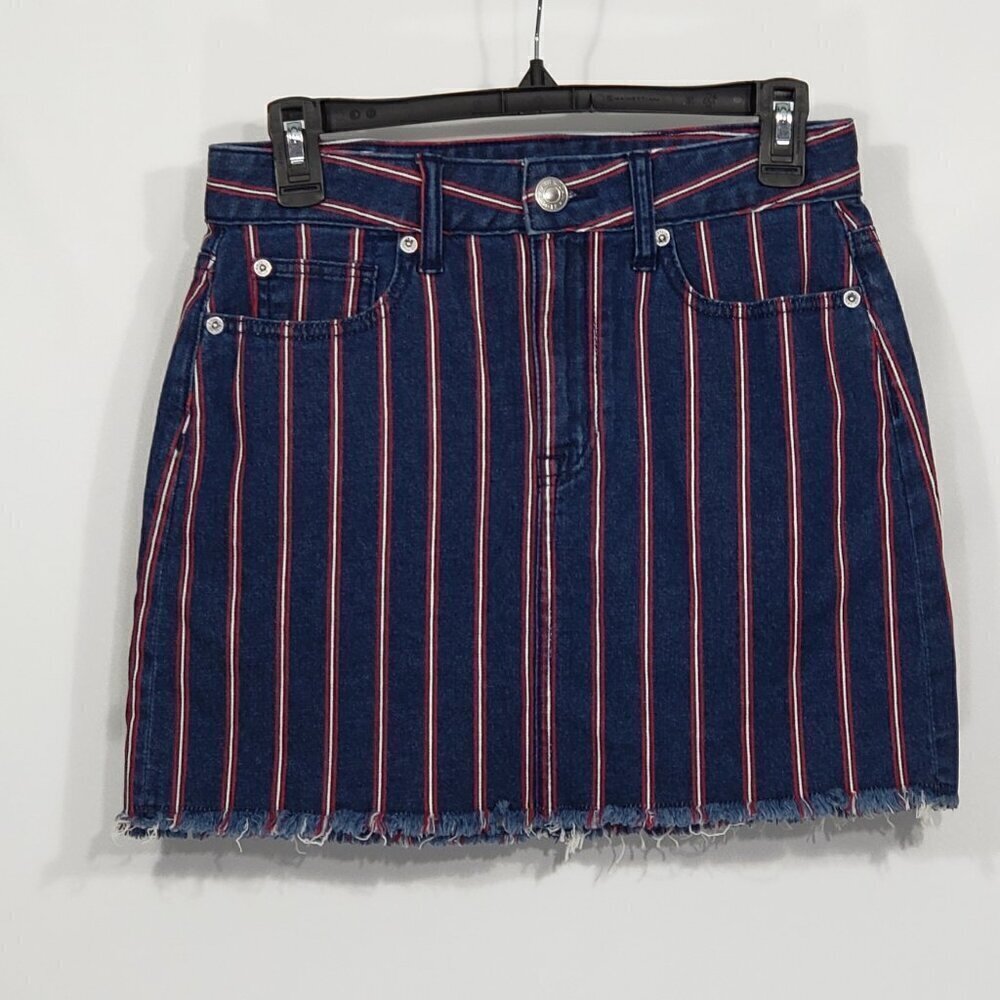 American Eagle  Super Stretch  Red White Blue Striped  Hi Rise Mini Skirt  Denim
